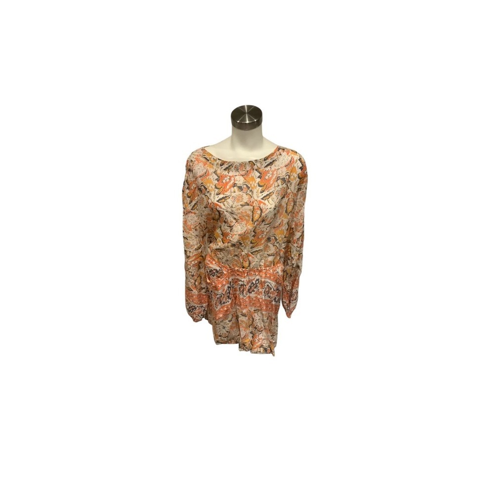 Free People orange floral mini dress size small open back boho